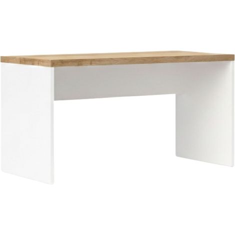 Bureau 160cm blanc laqué brillant plateau aspect bois finition Cadiz - GENIUS