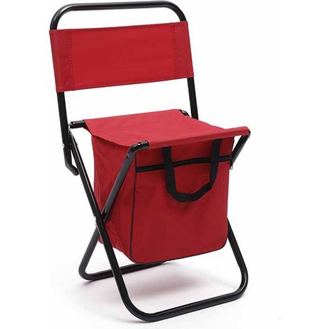 Chaise pliante extérieur camping portable siège pliant dossier pêche loisir avec sac rouge (1/5)