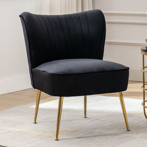 Wahson Fauteuil Relax en Velours, Fauteuil Confortable Fauteuil Scandinave avec Siège Épais Fauteuils Rembourrée pour Salon et Chambre, Noir