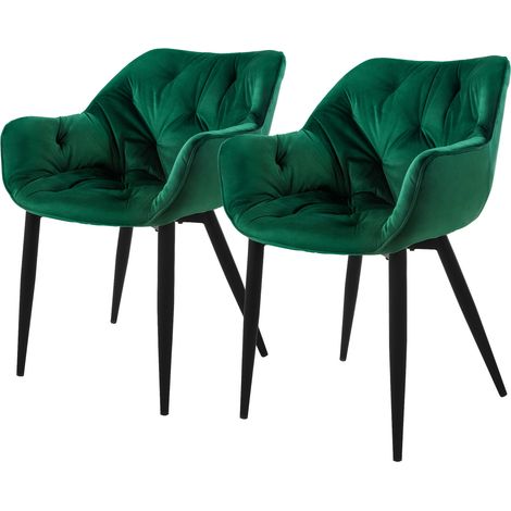 ML-Design Set 2 Sedie per Sala da Pranzo in Velluto Verde Scuro Poltroncine da Salotto Imbottite con Braccioli Gambe in Metallo Poltrone per Soggiorno con Schienale Ergonomiche e Confortevoli (1/5)