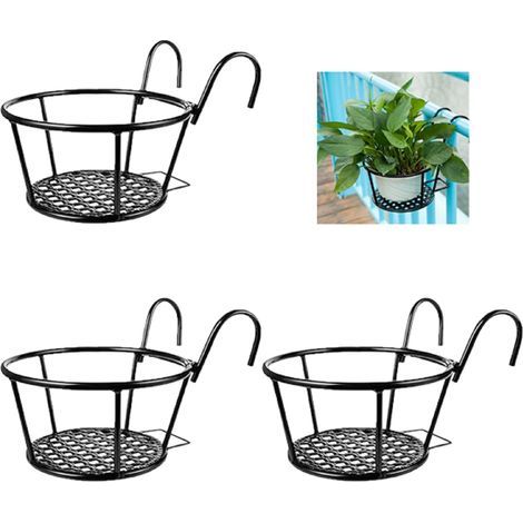 Wrought Iron Hanging Planter Baskets for Home, Balcony, Home-grown Plants Iron Products Three-piece Suit (Black) (1/5)