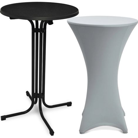 Outdoor Stehtisch Bellini, klappbar, Ø70cm, Silber, mit Husse