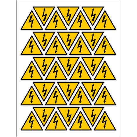 Signaletique.Biz France – Panneau danger électrique – Planche de 35 autocollants 35x30 mm – Norme ISO 7010 – Colle puissante pour intérieur et extérieur