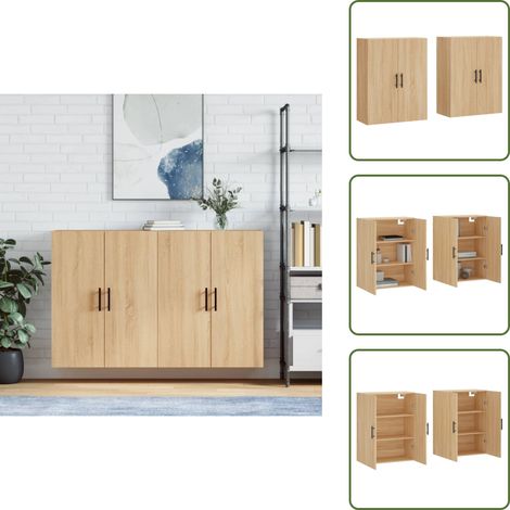 Wandschränke 2 Stk. Sonoma-Eiche 69,5x34x90 cm - Hängeschrank - Sideboard - Regal - Aufbewahrung - Möbel (1/5)