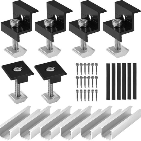 Kit de support de panneau solaire 35 mm - Rails de montage - Toit plat/bornes centrales - Rail de fixation PV - Accessoires pour toit, centrale de balcon, installation PV - Kit de fixation pour (1/4)