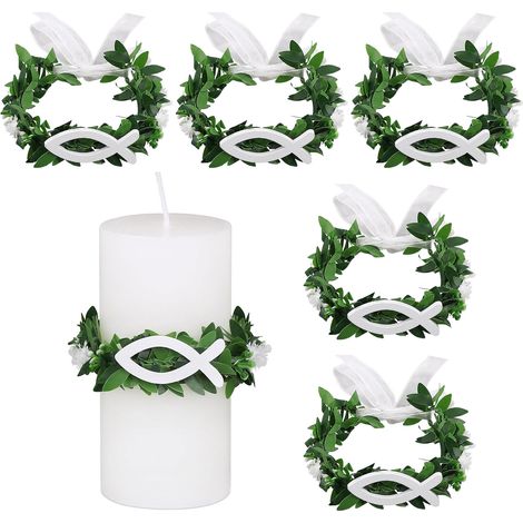 Soavoa Couronne Décorative en Bois pour Bougies, Lot de 6, Décoration Murale pour Baptême, Communion et Mariage (1/4)