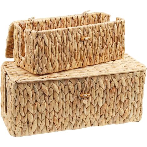 2 Pièces Boîte à Câbles,Boîte De Rangement pour Câbles en Jacinthe d'Eau Tressée Naturelle, Boîte de Rangement pour Câbles Sous le Bureau Avec Couvercle en Bambou,pour Le Bureau,La Maison (1/5)