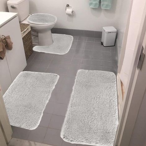 Tapis De Salle De Bain - Lot De 4 - Mousse Mémoire Et Velours Peluche - Absorbant Non Glissant - Lavable En Machine - Noir - 40x80 cm 40x60 cm 40x50 cm 40x38 cm (1/5)