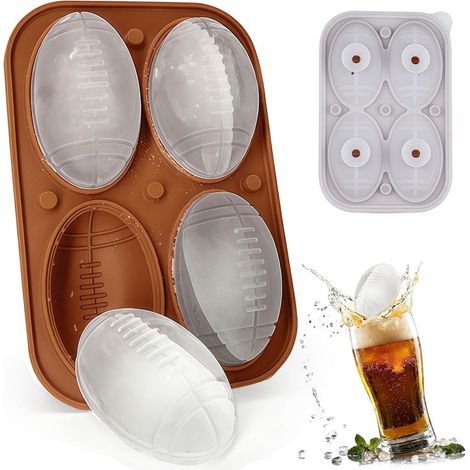 Moule à glaçons en silicone avec couvercle, bac à glaçons XXL ballon de rugby sans BPA pour whisky & cocktails