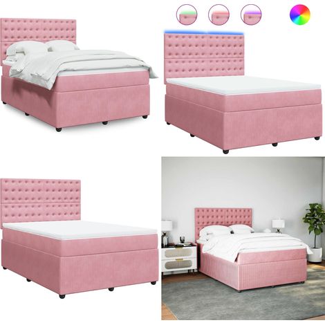 Giroletto a Molle con Materasso Rosa 140x190 cm in Velluto - Materasso a molle insacchettate - Letto con luci LED