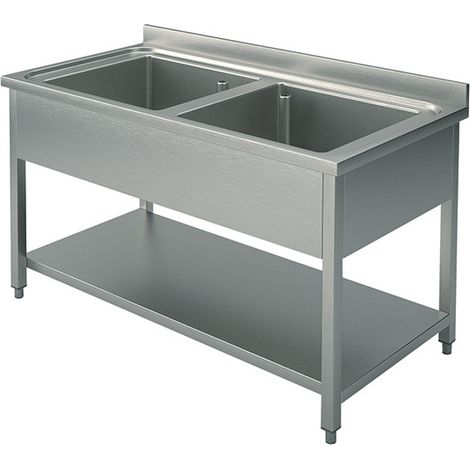 Plonge, 2 Bacs, Sur Piètement, Avec Étagère Inférieure, 1000X700 mm - Virtus - SLG21047