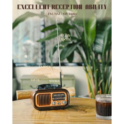Radio Portable,Vintage Bluetooth FM/AM (MW)/SW,Excellente Réception, Lecteur MP3 USB SD TF,Poste Radio Pile et Secteur, pour Personnes Agees.