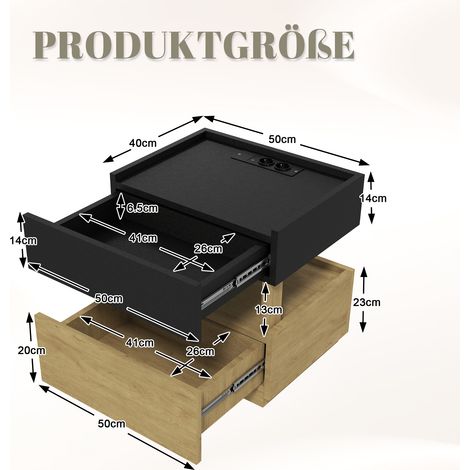 Table de nuit intelligente avec charge sans fil, éclairage LED d'ambiance, ports USB et deux tiroirs – table d'appoint moderne pour chambre à coucher (noir et bois naturel) (1/5)