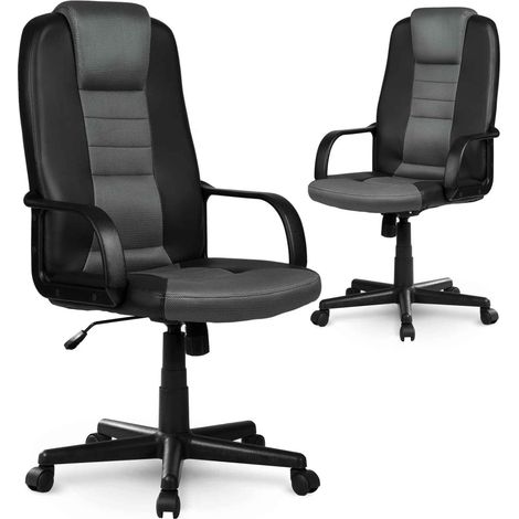 Sedia da ufficio 518B in similpelle a rete, nera e grigia (1/5)