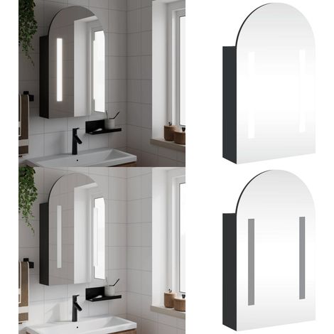Armoire de bain à miroir avec LED arquée noir 42x13x70 cm - Meuble Salle De Bain - Armoire Salle De Bain - Meuble Lavabo - Miroir Lumineux - Éclairage Led - Home & Living