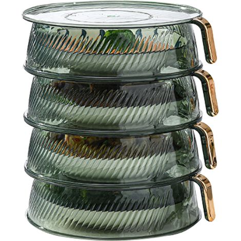 Couvercle alimentaire isotherme transparent vert, empilable, multicouche, anti-poussière, 4 couches (1/5)
