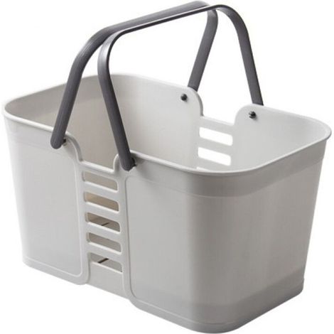 Cesta de ducha de plástico con asas para piscina y playa, color gris. (1/4)