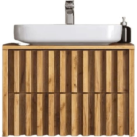 Swiss Aqua Technologies – Meuble sous vasque simple 80x46 cm – DELANO80ZDDE – Chêne mat stratifié – Design contemporain avec lattes verticales