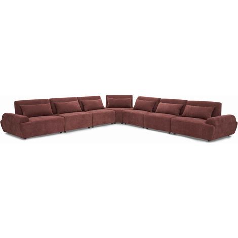 Canapé d'angle modulable tissu 7 places dossier ajustable rouge brulé - Callisto