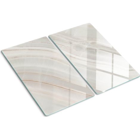 Planche de cuisine, couvre plaque, verre planche découper, verre trempé – 2 x 30 x 52 cm - Texture de marbre
