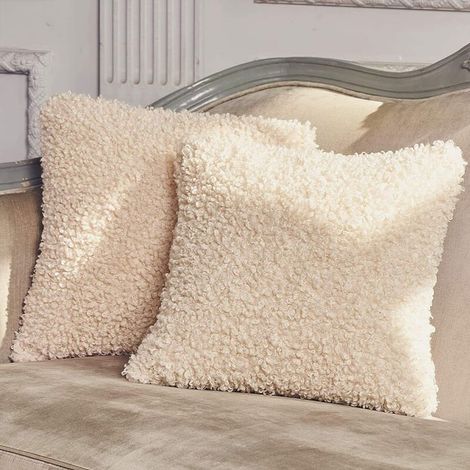 Lot de 2 housses de coussin roulées en peluche alpaga 50 x 50 (blanc) housses de coussin décoratives de luxe en fausse fourrure housses de coussin décoration d'intérieur pour canapé salon chambre (1/4)