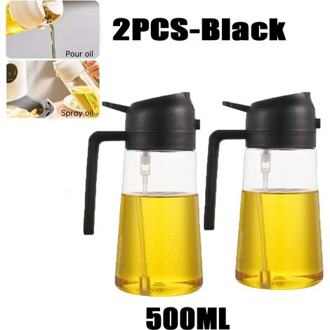 (Lot de 2 noirs) Vaporisateur d'huile 2 en 1 de 500 ml en plastique, distributeur d'huile, burette à huile, outil de cuisine pour barbecue, pâtisserie, rôtissage et pique-nique. (1/5)