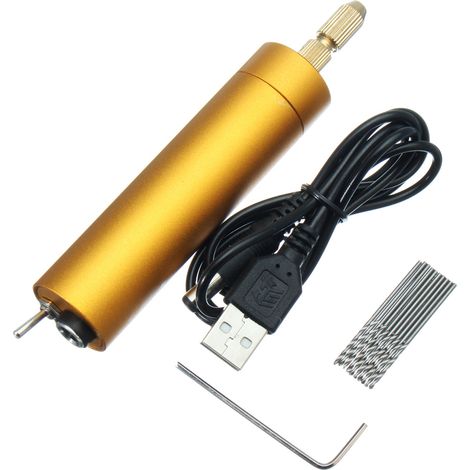 Mini perceuse à main à moteur électrique en aluminium 5 V CC + 10 embouts hélicoïdaux DIY pour PCB en bois (1/5)