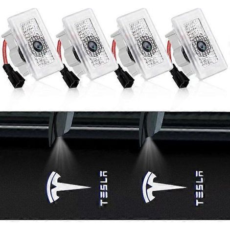 Set mit 4 Tesla-Logo-Projektoren für Autotüren, ultraleichte 3D-LED-Laserbeleuchtung, Ambientebeleuchtung, Zubehör für Model 3 und YSX (1/5)