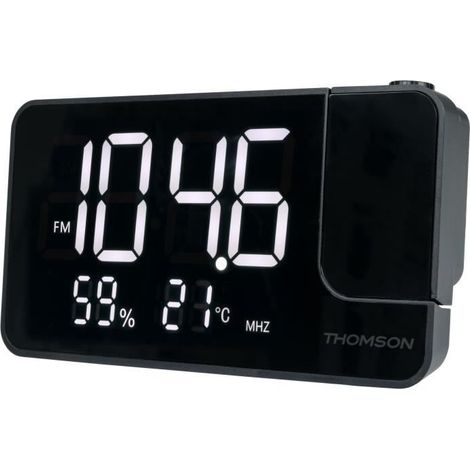 Projektor-Wecker – THOMSON – Schwarz – FM-Radio, Temperatur, Luftfeuchtigkeit, Doppelalarm, USB-C, 230-V-Stromversorgung (1/5)