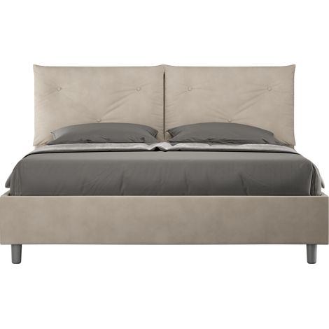 Letto Matrimoniale 160x200 cm con Rete e Contenitore Giroletto con Alzata Comoda Imbottito in Microfibra Appia Sabbia (1/5)