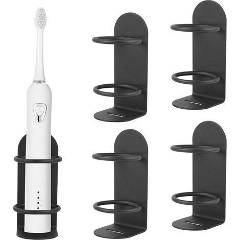 4 soportes para cepillos de dientes eléctricos sin taladro, soporte pared autoadhesivo hierro cepillos dientes baño, sala estar oficina (negro) (1/5)
