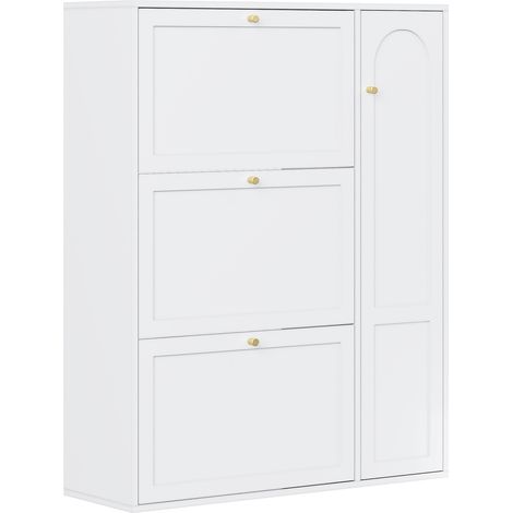 Scarpiera stretta con 3 ribalte e 1 anta, bianca 90x25x114 cm (1/5)