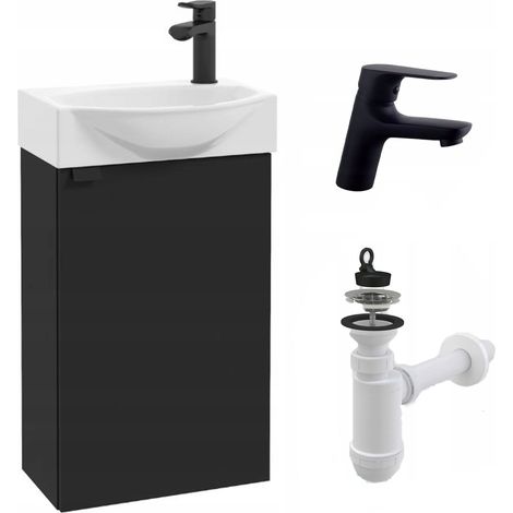 Kompakter Waschtisch mit integriertem Waschbecken – 40 x 22 cm – Mattschwarz – Kompakter Waschtisch – Wandwaschbecken