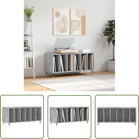 The Living Store Armoire à disques gris béton 100x38x48 cm bois d'ingénierie - Meuble À Disques - Armoire À Vinyle - Rangement Disque Vinyle - Étagère Musique - Support Tourniquet (1/5)