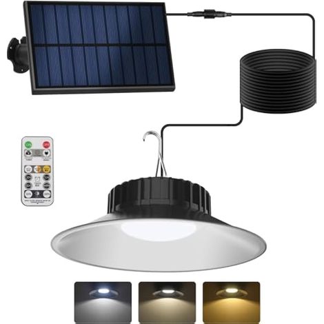Lampe Solaires Extérieur, Suspendues Lampe Solaire Extérieur et Intérieur avec Télécommande, 3 Températures de Couleur, Étanche IP65, Câble de 2.9 Mètres pour Jardin Balcon Terrasse Garage Cour (1/5)