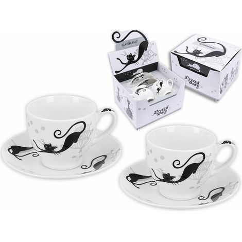Carmani, set di due tazzine da caffè espresso con piattini - Cat's World (1/4)