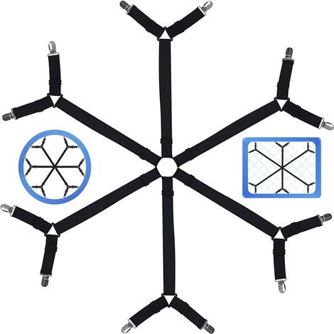 Tendeur Attache Drap Housse, Pince Drap Housse Matelas, Sangle Drap Housse Tendeurs Elastique avec Pince Résistant à l'usure et Solide pour Planche à Repasser Ou Canapé Facile à Ajustable(Noir)
