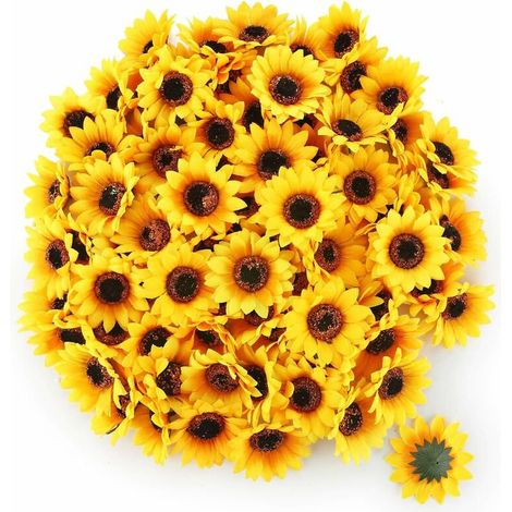 100Pcs Têtes de Tournesol en Soie Artificielle Faux Tournesol Jaune pour Maison Jardin Bureau Décoration Fête de Mariage Bouquet de Noël (Diamètre 4.5cm)
