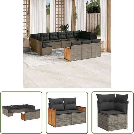 The Living Store 13-tlg. Garten-Sofagarnitur mit Kissen Grau Poly Rattan - Gartenmöbel - Rattan Möbel - Lounge Set - Gartenlounge - Esszimmerset (1/5)