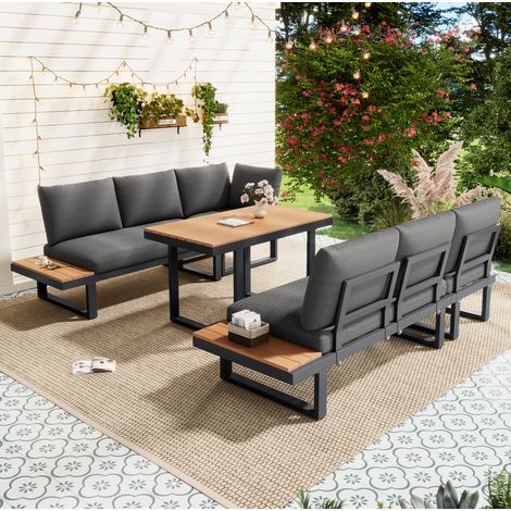 Sofá jardín modular reclinable con mesa gris negro OKMYHOME (1/5)
