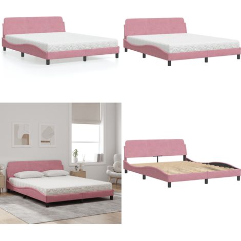 Bett mit Matratze "Dover" Rosa 160x200 cm Samt - Samtbett - Matratze mit Schaumstoff (1/5)