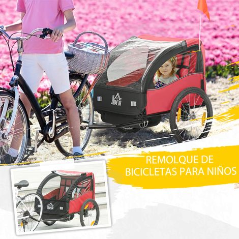 Remorque vélo pour enfants de plus de 18 mois avec ceinture de sécurité et système d'amortisseurs. 140 x 88 x 90 cm. rouge (1/5)