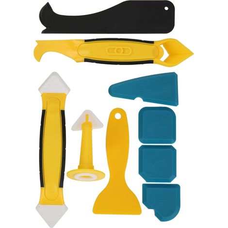 Ensemble de 9 outils de finition pour mastic, dissolvant, grattoir à joints pour salle de bain, fenêtre et cuisine (1/5)