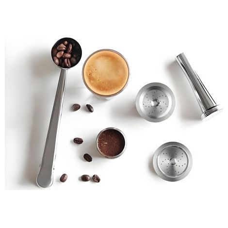 Capsules/filtres à café rechargeables. En acier inoxydable, accessoire pour machine à café, facile à nettoyer. (1/3)