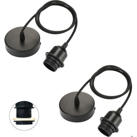 Lot de 2 suspensions E27 noir, bague vissable, câble textile réglable 100 cm (VDE) (1/5)