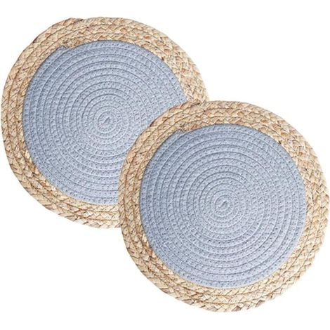 Lot de 2 sets de table en paille tressée résistante à la chaleur, idéaux pour les tables à manger. Ces sets de table en paille tressée, de 35 cm, sont parfaits pour la décoration de la maison et de la (1/4)