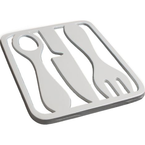 Sottopentola in metallo bianco design posate - Set di 2