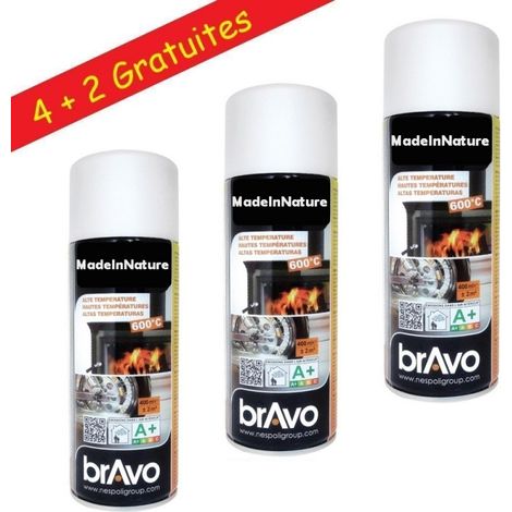 Lot de bombes de peinture, spray Hautes températures ou radiateurs, Intérieur et Extérieur, 400 ml - Blanc haute température - Lot de 6. (1/4)