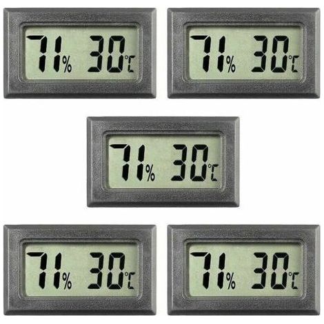 Set di 5 mini termometri digitali per temperatura e umidità interne. Colore nero. (1/5)