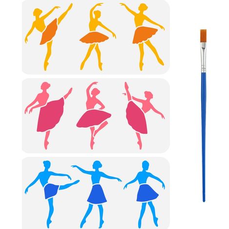 3Pcs Pochoir à Motif de Danse Avec Pinceau 9 Styles de Pochoirs Peinture pour Danseuse Ballet 30x15cm Pochoirs Beauté Ballet Modèle Personnages pour Animaux Compagnie pour Mur Bois Sol (1/5)